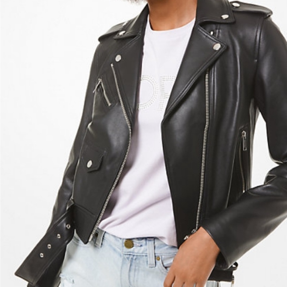 Michael Kors Black Leather Jacket xs - Picture 1 of 4